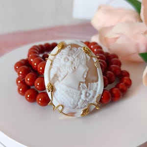 cameo bracelet, multi-strand bracelet, elegant bracelet, coral bracelet, sardonic cameo bracelet, italian jewelry