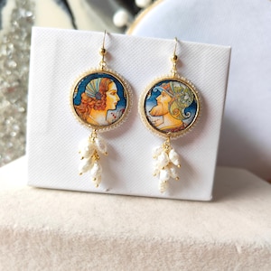 pendant earrings, Sicilian earrings, Sicilian majolica earrings, pearl earrings, ceramic earrings, Sicilian jewelry