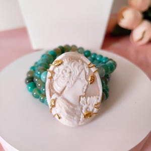 cameo bracelet, multi-strand bracelet, elegant bracelet, coral bracelet, sardonic cameo bracelet, italian jewelry