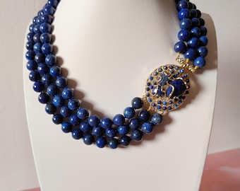 Joias italianas, feitas na Itália, colar multicamadas, colar de lápis-lazúli, colar decote, colar feminino, ideia de presente, pedras verdadeiras