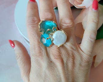 maxi ring, pearl ring, crystal ring, adjustable ring, eye-catching ring, Italian jewelry, women's gift, trilogy ring