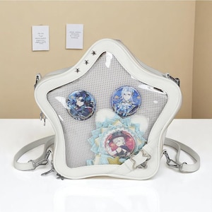 Star Ita Backpack – Transparent Anime Pin Display Bag for School | Cute 2024 Fall Ita Bag for Girls | Kawaii Window Bag, Pin Purse.