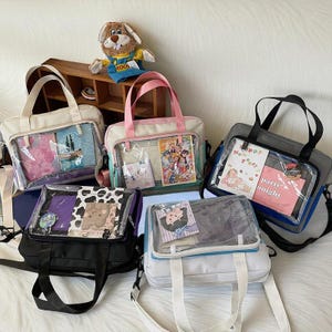 Harajuku Doll Ita Bag – Japanese Transparent Oxford Messenger Bag with Color Block Design.