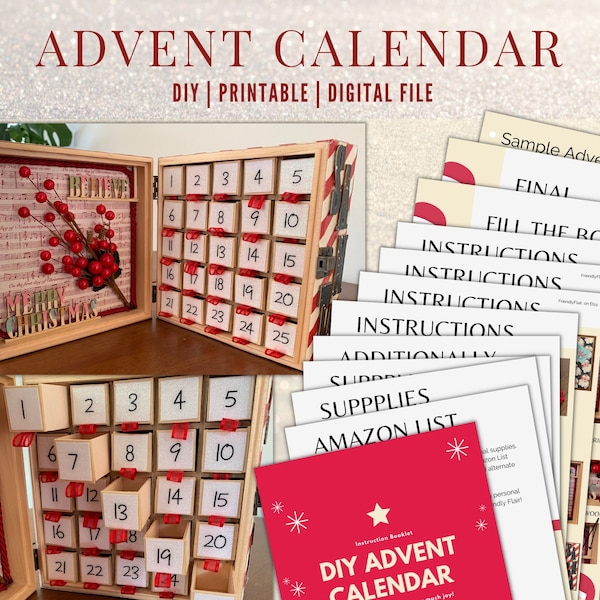 Custom Advent Calendar DIY Craft, Printable Instructions, Supply List and Measurements Included