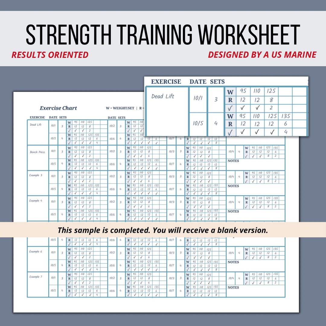 Strength Training/workout Chart, Weekly Performance Tracker Records