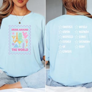 Cartolina con timbro, lista di controllo per bevande in giro per il mondo, maglietta Comfort Colors – Bere a Epcot – Maglietta per adulti Disney – Maglietta Disney per gruppi coordinati