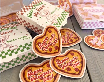 Mini Pizza Box w/ Heart Shaped Pizza Sticker Valentines School Card, Have A Pizza My Heart Valentines, Non-Candy Valentine's Day Cards