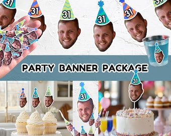 Personalized Face Party, Birthday Banner, Any Age Birthday Banner, 1st, 16th, 21st, 30th, 40th, 50th, 60th Party Decorations, BDay Garland
