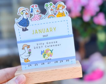 2026 & 2027 Silly Goose Mini Desk Calendar, Wooden Base Desk Calendar, Silly Goose Calendar