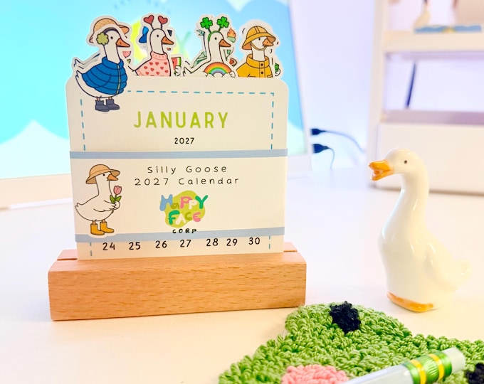 2026 & 2027 Silly Goose Mini Desk Calendar, Wooden Base Desk Calendar, Silly Goose Calendar