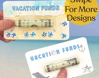 Vacation Funds Cash Money Holder - Help Save for Family Trip - Money for Beach - Cash Card Holder