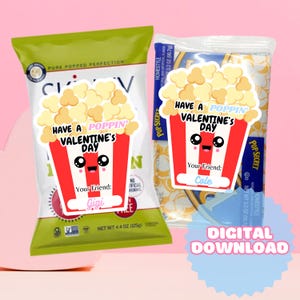 Popcorn Valentine&#39;s Day Sticker for Non-Candy Gifts, Have A Poppin&#39; Valentine&#39;s Day, Digital Download, Editable In Canva, For Use In Cricut