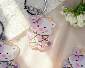 Christmas Purple Cow Chibi Kawaii Acrylic Keychain