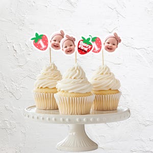 Custom Strawberry Cupcake Toppers | Berry First Strawberry Birthday | Sweet One | Strawberry Party Decorations | Party Supplies | Girls Bday