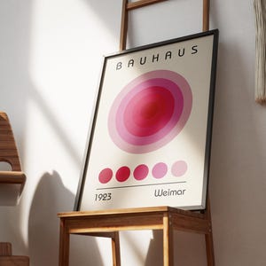 Rosa Bauhaus Poster – Rosa Geometrische Kreise Wandkunst, Minimalistisch Mid Century Print
