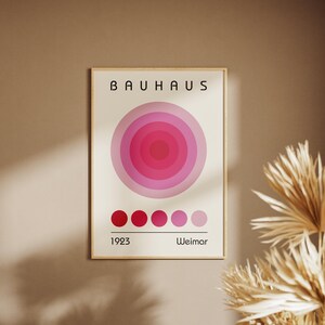 Affiche rose Bauhaus - oeuvre d'art murale cercles géométriques roses, impression minimaliste du milieu du siècle