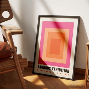 Poster Bauhaus - Arte murale modernista, stampa geometrica rosa e arancione, design di metà secolo