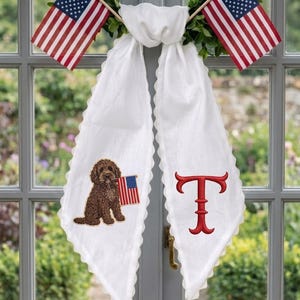 Ghirlanda per porta personalizzata per il 4 luglio, decorazione patriottica ricamata a doppio strato