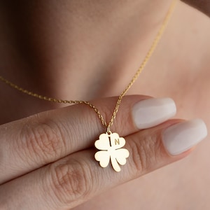 Personalized Initial Clover Necklace: 14K Gold Sterling Silver Lucky Charm