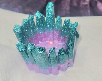 Portavelas de cristal brillante color turquesa