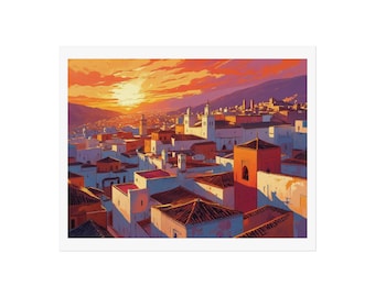 Moroccan Town Sunset | Digital Download Art Print | Mountains & Cityscape | Sunrise