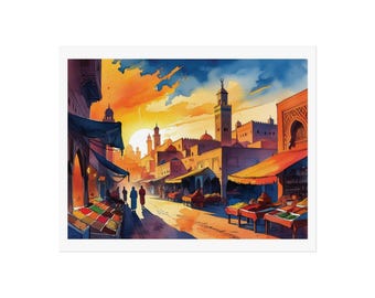 Sunset at the Souk Watercolor | Digital Download Art Print | Bazaar | Home Decor | Middle Eastern Art