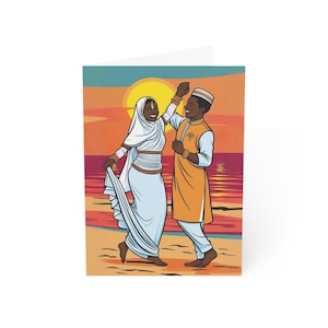 Tarjeta de boda / Pareja de baile / Tarjeta de felicitación / Notas de amor / Tarjeta de aniversario / Boda divertida en la playa / Nikkah islámico / Playa de Zanzíbar / Hiyabi