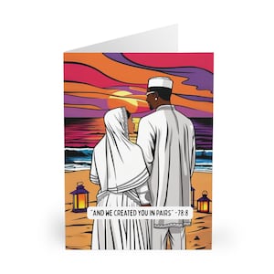 Karty ślubne (5 sztuk) | Ślub islamski | Czarna muzułmańska radość | Karta rocznicowa | Karta zaręczynowa | Notatki miłosne | Panna młoda w hidżabie | Nikkah