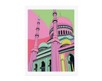 Pop Art Mosque Poster | Digital Download | Green & Pink | Islamic Art | Eid Gift | Ramadan