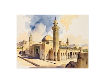 Mosque Watercolor Art Print: Islamic Architecture, Middle East Travel Art