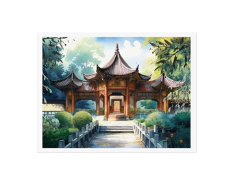 Great Mosque of Xi'an in Xi'an Pavilion, China | Watercolour Art Print | Serene Fine Art Poster | Asian Decor | Chinese Wall Art |