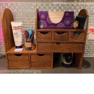 Wood Desktop Organizer & Book Storage Shelf Rack With Drawers | Desktop Organizer For Office | Wood Desk Organizer | Modern Desk Organizer