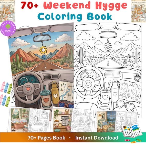 Weekend Hygge Coloring Book for Adults, 70+ Cozy Aesthetic Scenes, Relaxing Self Care Coloring Pages, Cute Everyday Life, Digital Printable