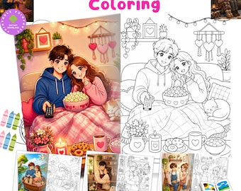 カップルの愛の塗り絵ページ | 70種類以上のロマンチックな塗り絵とバレンタインデーの塗り絵 大人のための愛の塗り絵ブック | 美しい塗り絵の印刷可能なPDF