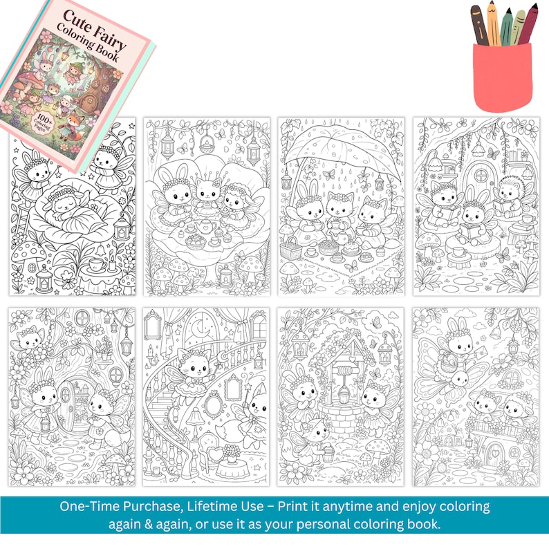 Cute Fairy Coloring Book Pages Cozy Fantasy Coloring Book Enchanted Forest Printable Magical Forest Coloring Pages Relaxing Adult Coloring cottage core coloring cozy cute coloring magical coloring mystical coloring cozy coloring book fairytale coloring whimsical coloring enchanted coloring fairy coloring book forest coloring page adult coloring pages digital coloring pdf fantasy coloring pdf