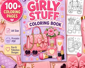 Libro para colorear femenino con más de 100 páginas para colorear con una estética linda para niñas, adolescentes y adultos. Libro para colorear digital para niños, con diseños llamativos y fáciles de seguir.