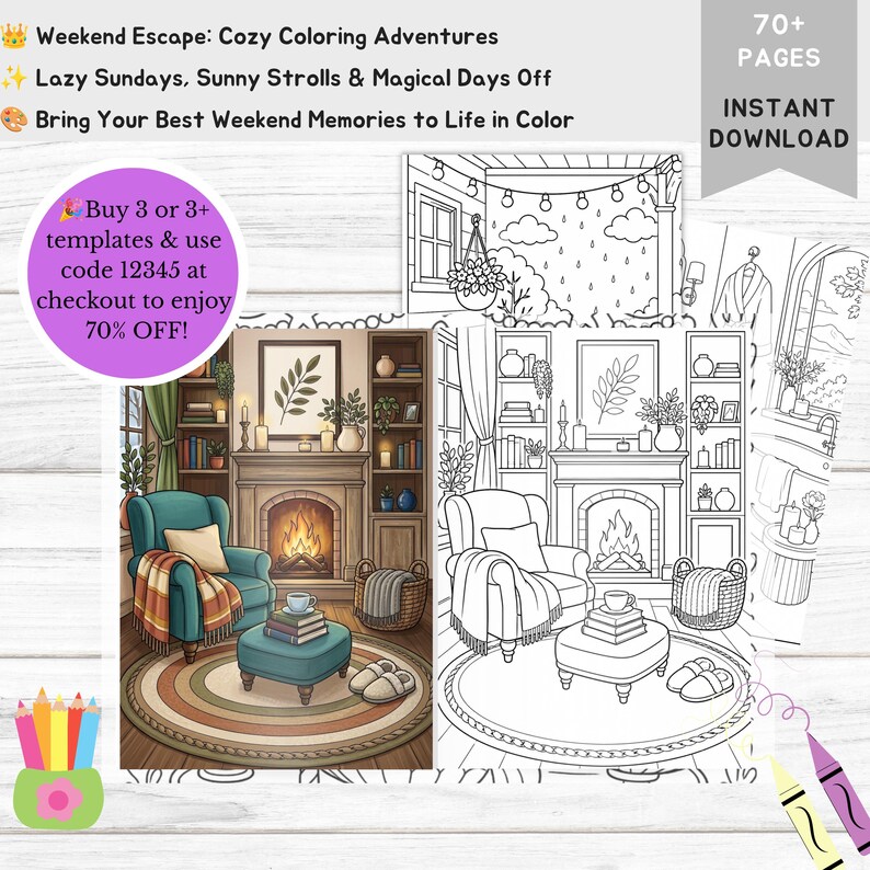 Weekend Hygge Coloring Book for Adults, 70+ Cozy Aesthetic Scenes, Relaxing Self Care Coloring Pages, Cute Everyday Life, Digital Printable aesthetic coloring hygge coloring book cozy girl coloring cozy coloring book cozy home coloring self care coloring adult coloring pages digital coloring home coloring book printable coloring stress relief art cute life coloring relaxing coloring