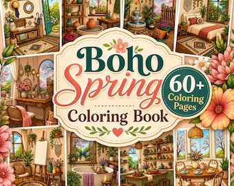 Boho Ausmalbuch Frühling 60+ Ausmalseiten zum Ausdrucken und Ausmalen hygge gemütlich pdf Ausmalbilder pdf zum Ausmalen