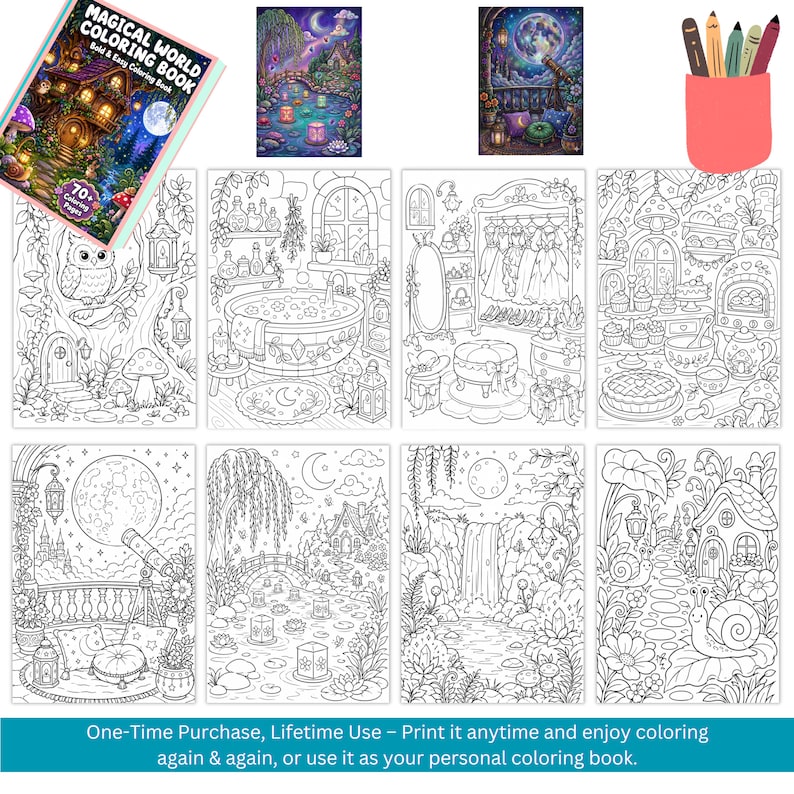 Fantasy coloring book 70+ adults digital magical coloring fairytale whimsical coloring cozy enchanted coloring pages printable pdf cottagecore coloring cozy cute coloring magical coloring mystical coloring fairytale coloring whimsical coloring enchanted coloring detailed coloring forest coloring page adult coloring pages coloring book print digital coloring pdf fantasy coloring pdf