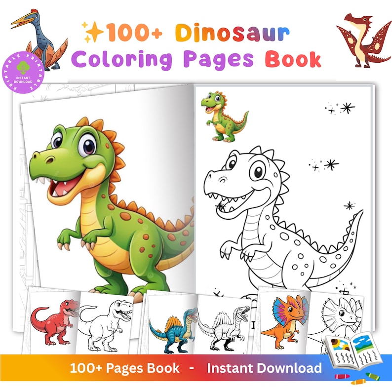 Dinosaur Coloring Pages | 100+ Printable Kids Activity Book - Etsy
