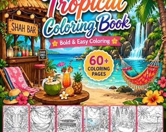 Tropische kleurplaten zomer 60+ kleuren strand eiland kleuren gezellig ontspannen kleuren digitaal schattig kleurboek volwassen kind afdrukbaar