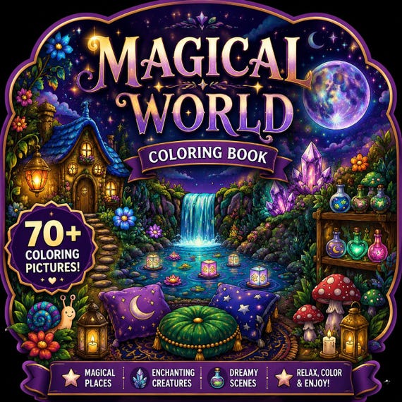 Fantasy coloring book 70+ adults digital magical coloring fairytale whimsical coloring cozy enchanted coloring pages printable pdf