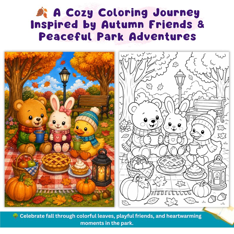 thanksgiving coloring, cozy sweater coloring, scarf coloring pages, warm drinks coloring, hot cocoa coloring, coffee coloring pages, tea coloring pages, woodland picnic, forest adventure, autumn forest, fall forest, cozy cabin coloring, woodland home, enchanted forest, magical woodland, whimsical coloring book, cute illustrations, black and white line art, printable art, premium printable, high resolution PDF, professional printing, home printing, coloring sheets, printable coloring sheets,