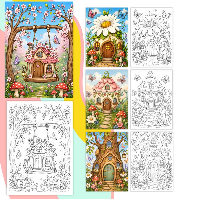 Fairycore Coloring Fairycore Gift Fairy World Fairy Kingdom Magic Garden Magical World Fantasy Realm Mystical Garden Woodland Fairies Fantasy Escape Blooming Cottage Floral Home Flower Cottage Art Garden House Art Botanical Cottage Rose Cottage Wildflower Cottage Flower Village Blooming Houses Nature Fantasy Mushroom Cottage Treehouse Coloring Cozy Homes Coloring Fairytale Coloring Fantasy Homes Cute Cottage Art Whimsical Village Fantasy Landscape Cozy Garden Art Cottagecore Gift