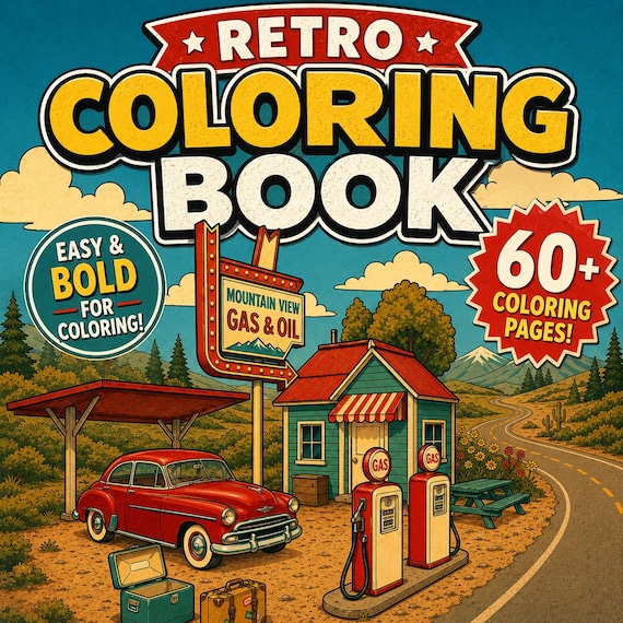 Retro coloring book for adult cozy aesthetic coloring vintage groovy coloring nostalgic old school coloring pages digital printable download