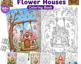 Libro para colorear de casas de ensueño con flores de Enchanted Haven, más de 60 acogedoras casas de ensueño con flores de Bloomhaven, 10 páginas adicionales, alivio del estrés para adultos.