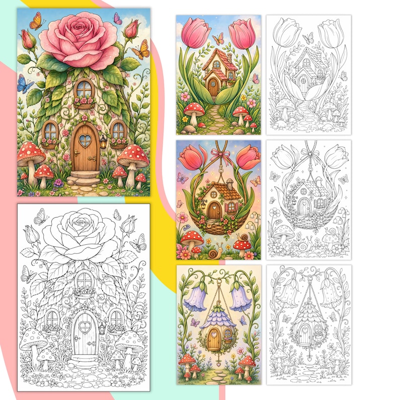 Fairycore Coloring Fairycore Gift Fairy World Fairy Kingdom Magic Garden Magical World Fantasy Realm Mystical Garden Woodland Fairies Fantasy Escape Blooming Cottage Floral Home Flower Cottage Art Garden House Art Botanical Cottage Rose Cottage Wildflower Cottage Flower Village Blooming Houses Nature Fantasy Mushroom Cottage Treehouse Coloring Cozy Homes Coloring Fairytale Coloring Fantasy Homes Cute Cottage Art Whimsical Village Fantasy Landscape Cozy Garden Art Cottagecore Gift