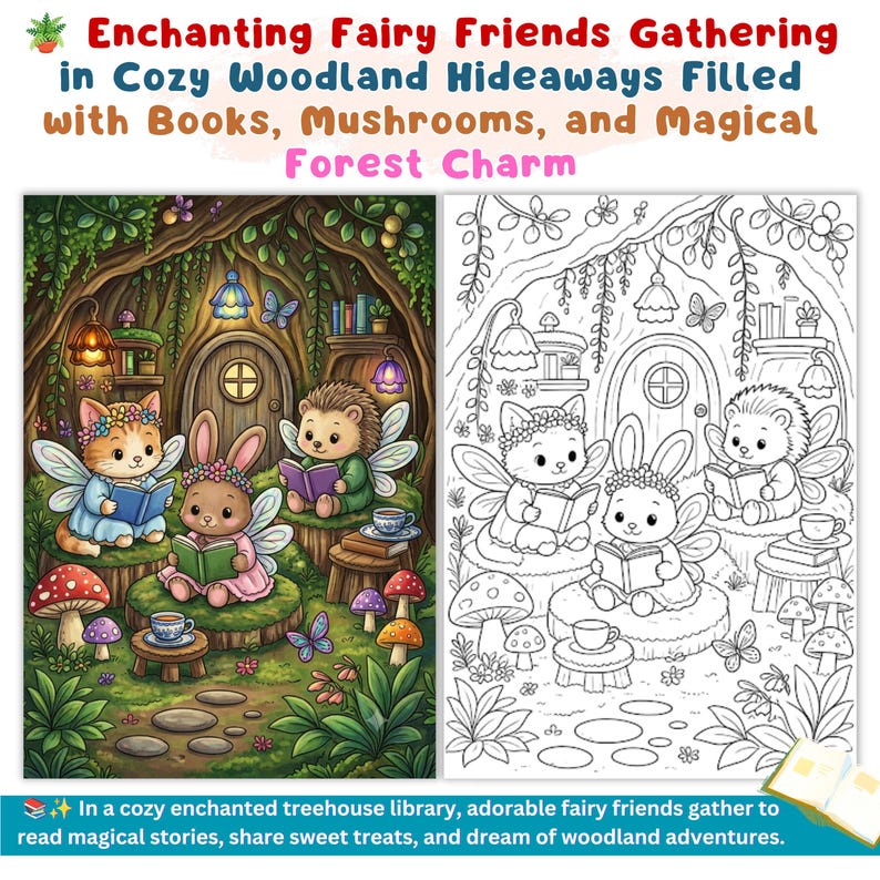 Cute Fairy Coloring Book Pages Cozy Fantasy Coloring Book Enchanted Forest Printable Magical Forest Coloring Pages Relaxing Adult Coloring cottage core coloring cozy cute coloring magical coloring mystical coloring cozy coloring book fairytale coloring whimsical coloring enchanted coloring fairy coloring book forest coloring page adult coloring pages digital coloring pdf fantasy coloring pdf