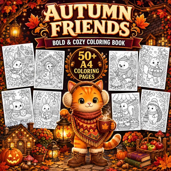 Cute Fall Autumn Animals Coloring Book 50+ Cozy Woodland Animal Coloring Pages Forest Fall Coloring Pages Digital Download A4 Printable PDF