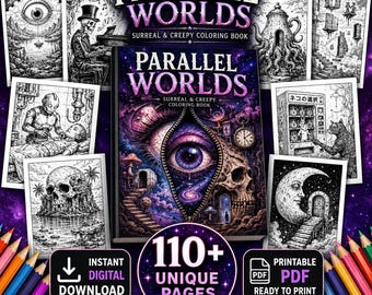 Parallel Worlds Surreal Coloring Book, 110+ Dark Fantasy Printable PDF, Creepy Adult Coloring Pages, Creepy Adult Coloring Pages.